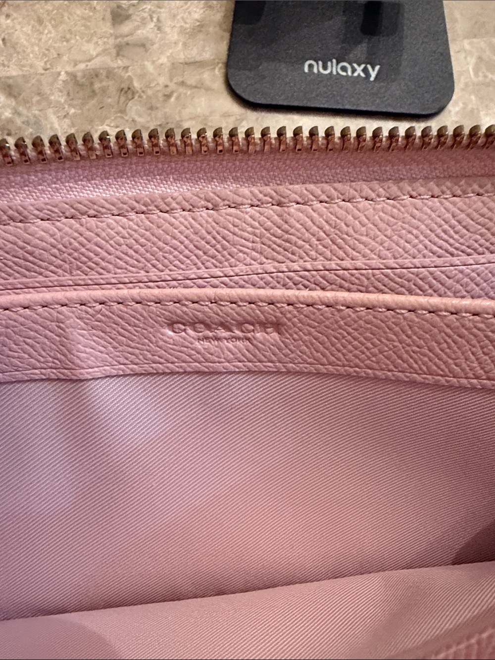 Coach Madison Pink Ruched Leather Zip Around Wallet with Gold Logo EUC - Picture 7 of 16